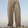 Beige oversized Korean trousers for men – side view