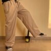 Men's wide-leg beige trousers styled with Korean street fashion