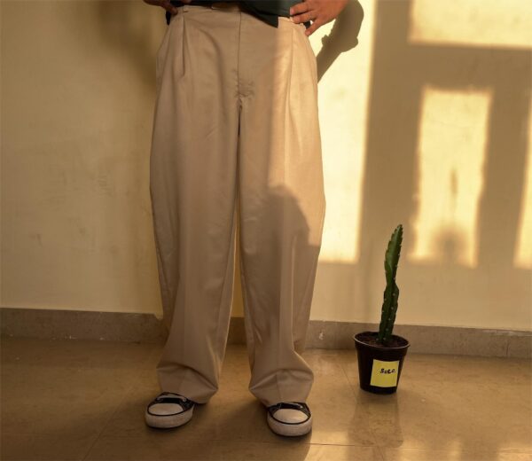 Beige Korean baggy pants for men with oversized streetwear fit