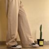 Streetwear inspired beige baggy pants for men in Korean fashion