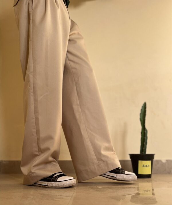 Streetwear inspired beige baggy pants for men in Korean fashion