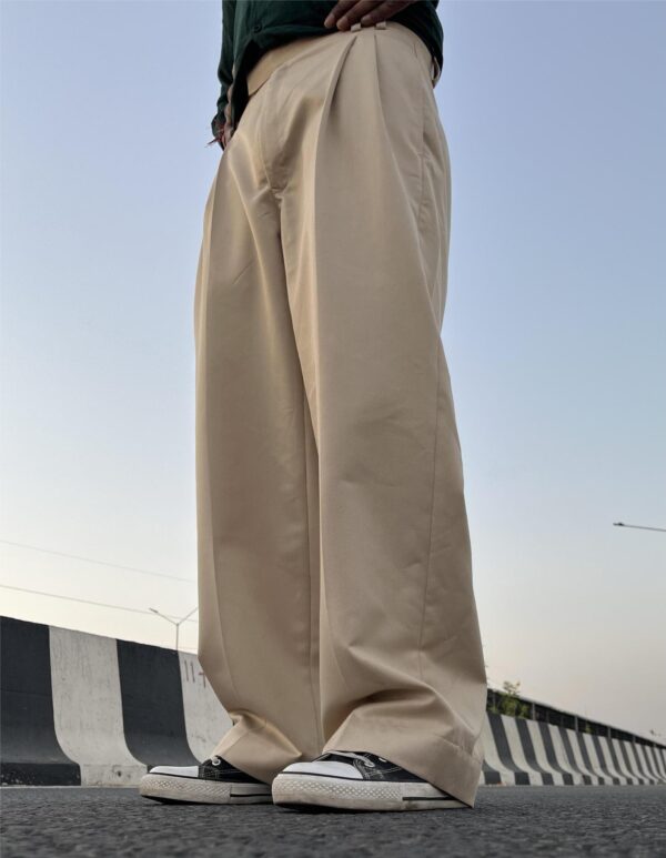 Relaxed fit wide-leg pants in beige for everyday Korean style