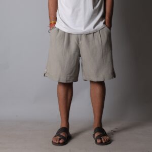 double pleated wide linen shorts for men