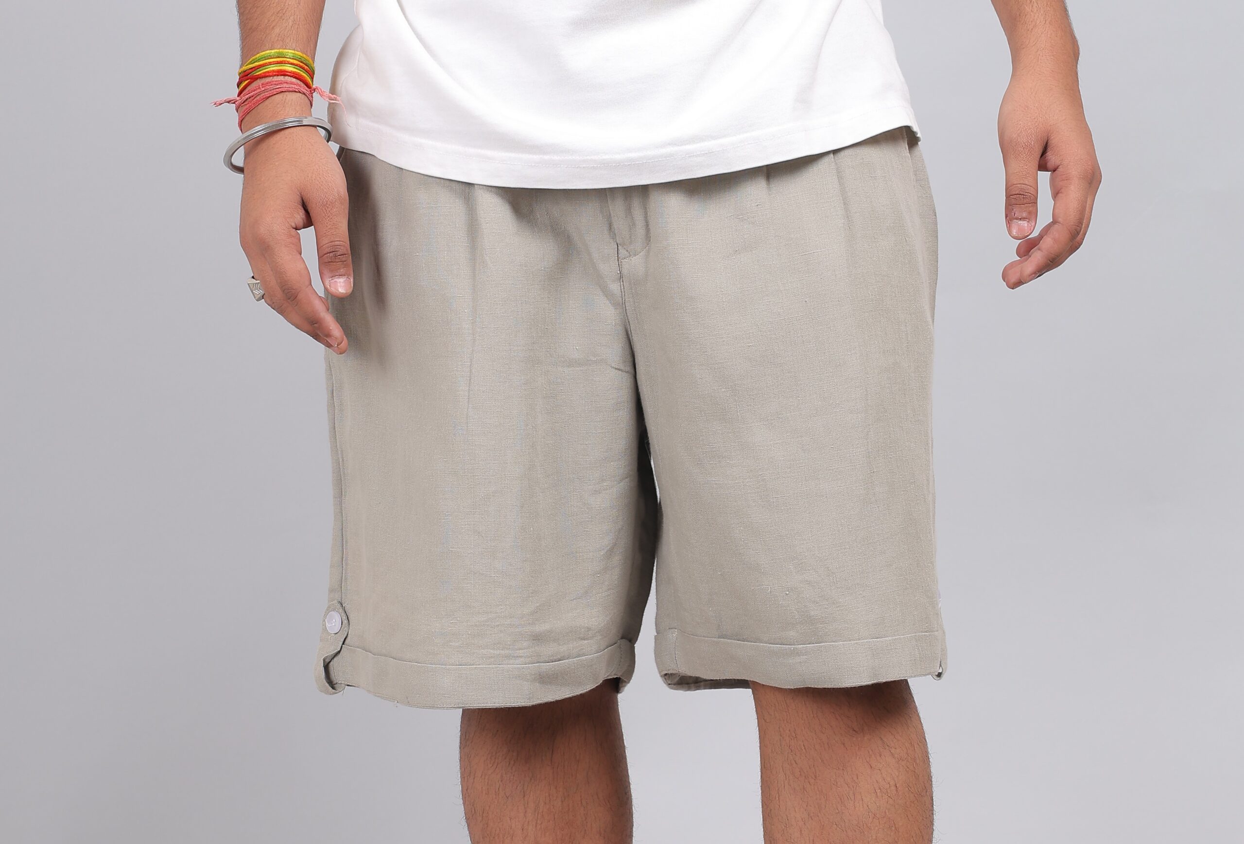 double pleated wide linen shorts for men