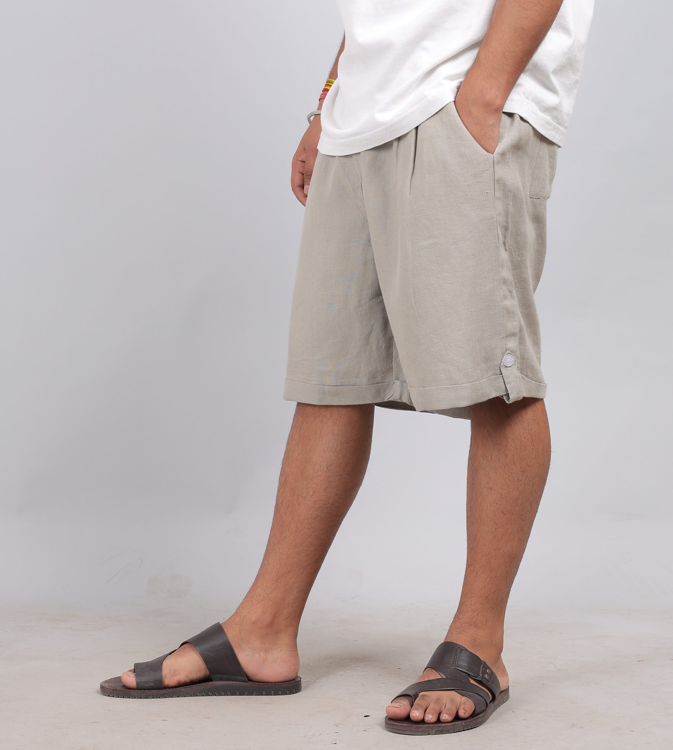 double pleated wide linen shorts for men
